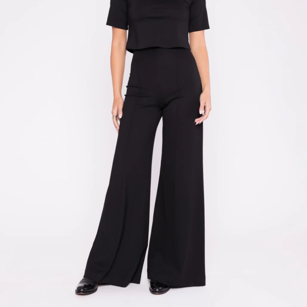 Wide Leg High-Waist Pants - Black
